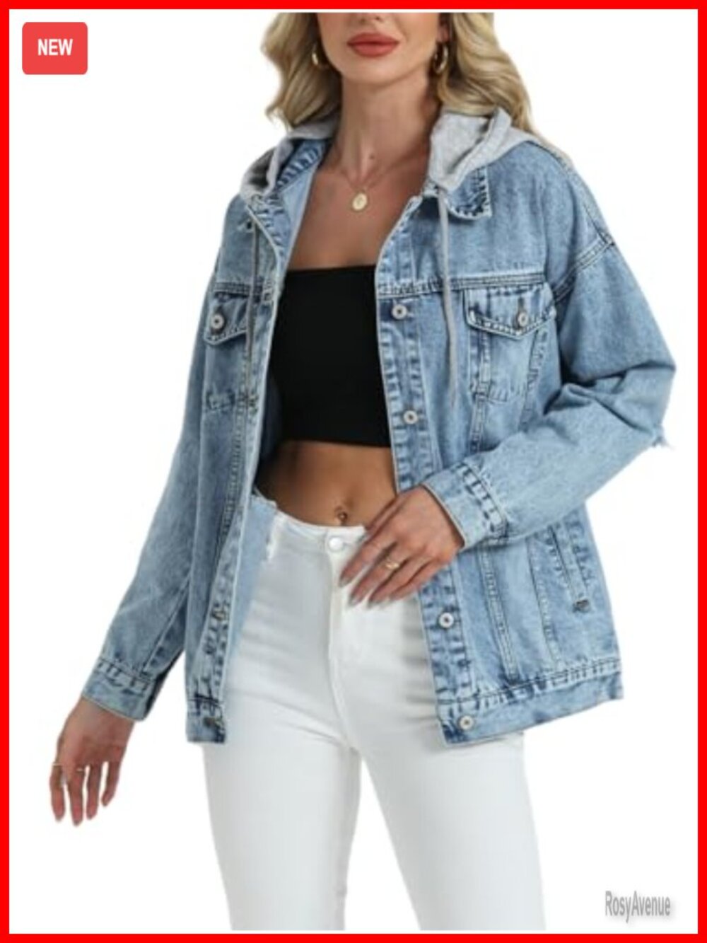 Oversized Distressed Denim Jacket with Detachable Hood